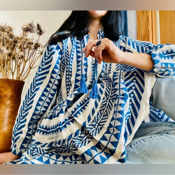 MAREA Blue and White Patterned Midi Dress - Picture 14 of 15